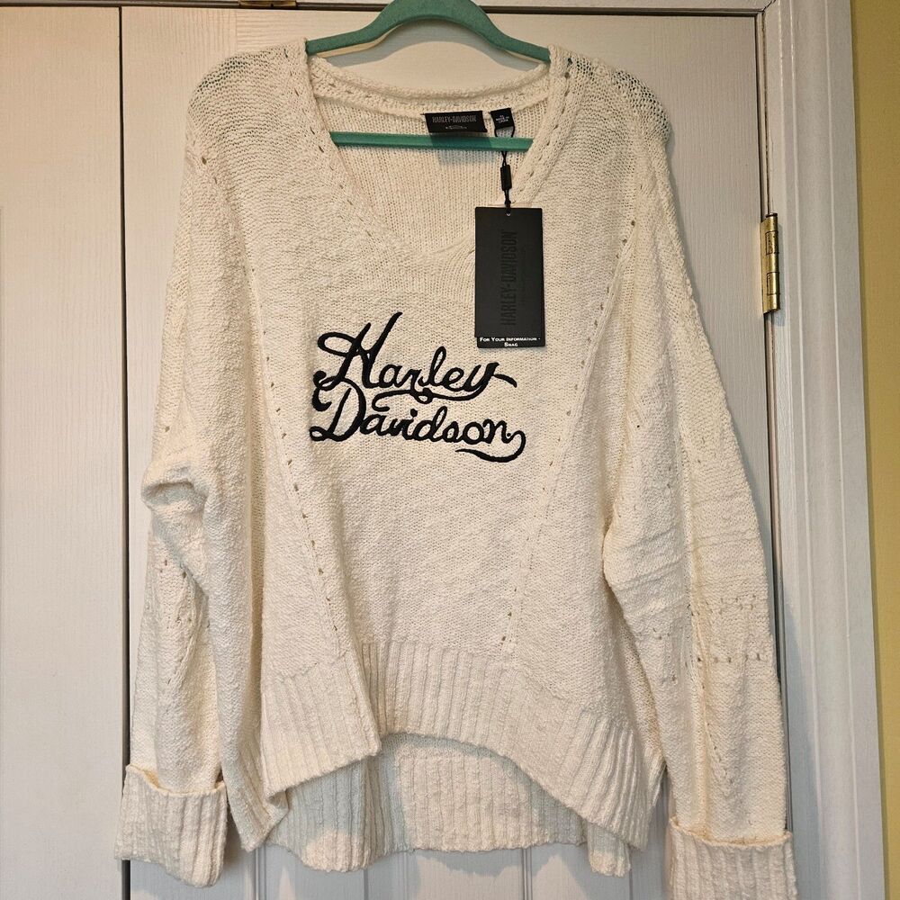 Harley-Davidson Women's Station V-Neck Sweater in the "Cloud Dancer" (off-white)